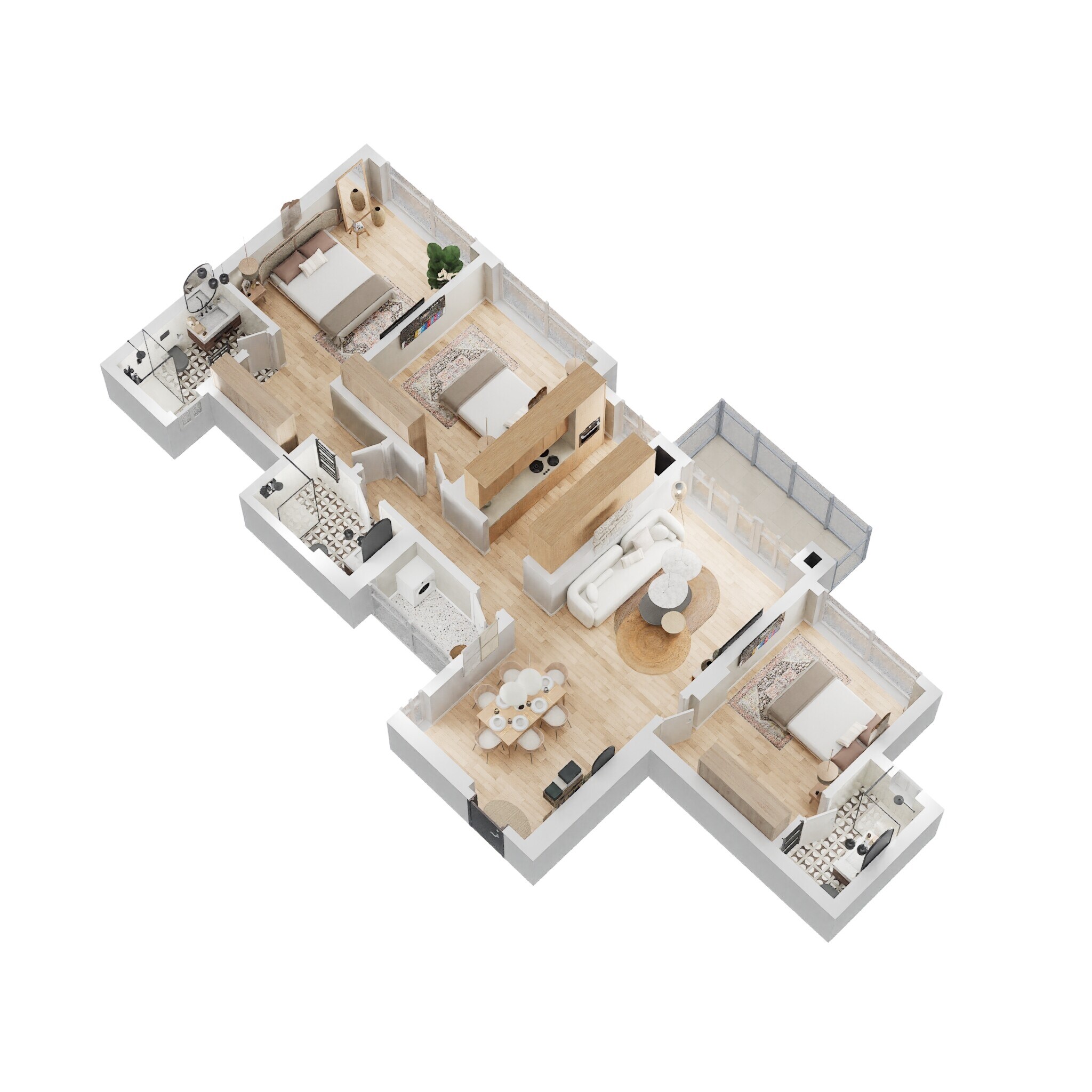 Floor plan of 3 BHK 1039 Sq. Ft. Apartment in Kalpataru Launch Code Expansia, Thane