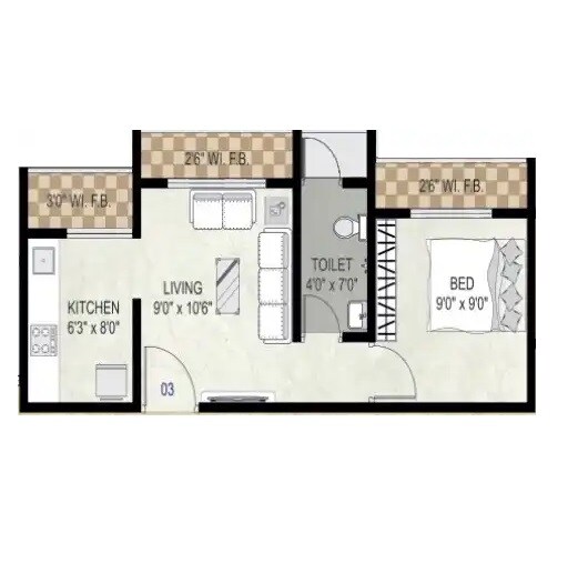 Floor plan of 1 BHK 353 Sq. Ft. Apartment in Laxmi Aangan Kharadipada, Thane