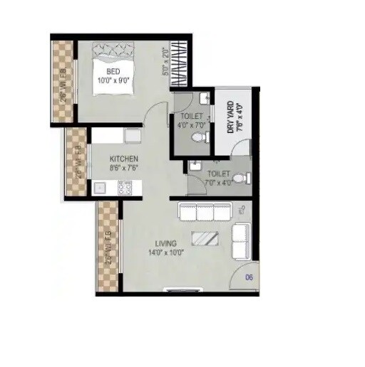 Floor plan of 1 BHK 470 Sq. Ft. Apartment in Laxmi Aangan Kharadipada, Thane