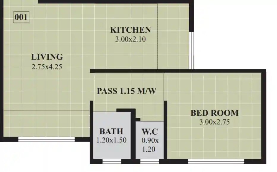 Floor plan of 1 BHK Apartment - 353 sq. ft. in Laxmi Bhakti Plaza, Thane