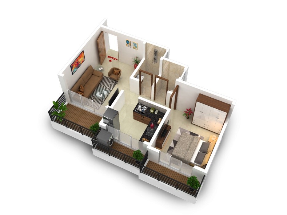 Floor plan of 1 BHK 336 Sq. Ft. Apartment in Laxmi Castle, Thane