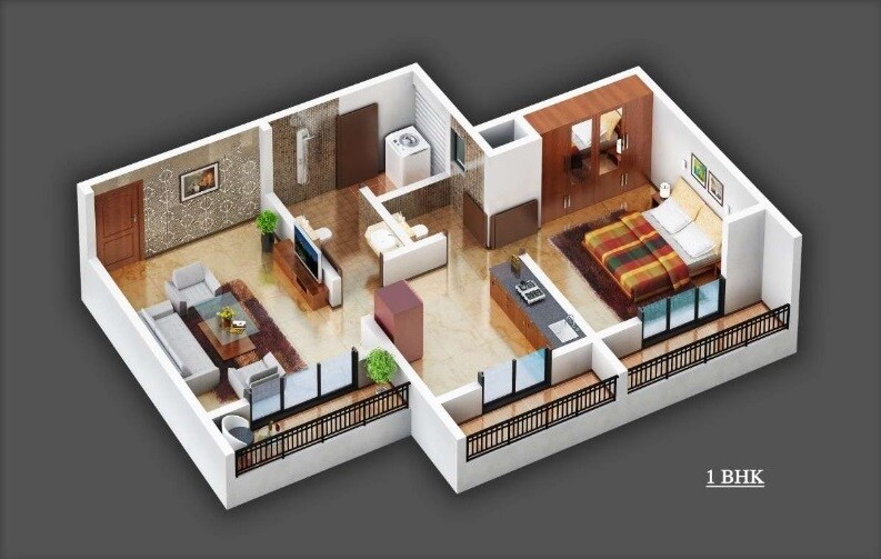 Floor plan of 1 BHK 314 Sq. Ft. Apartment in Laxmi Galaxy, Thane