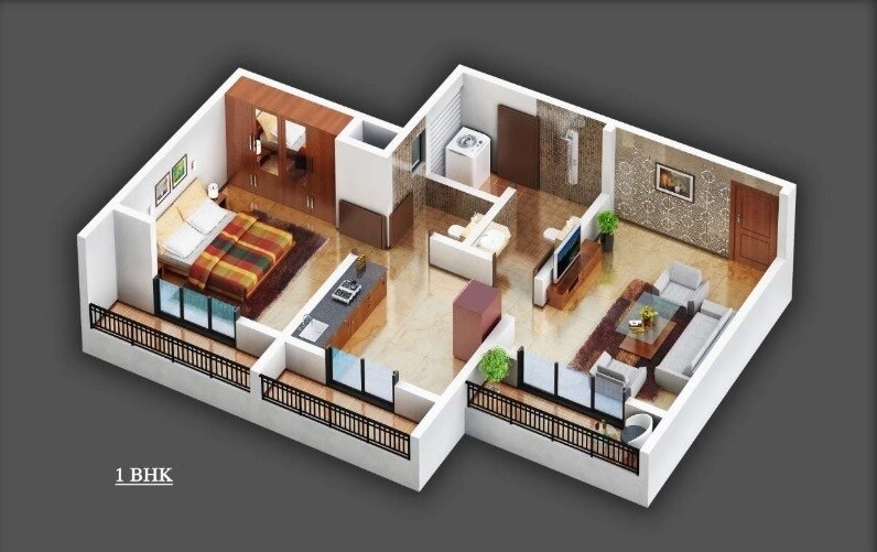 Floor plan of 1 BHK 400 Sq. Ft. Apartment in Laxmi Galaxy, Thane