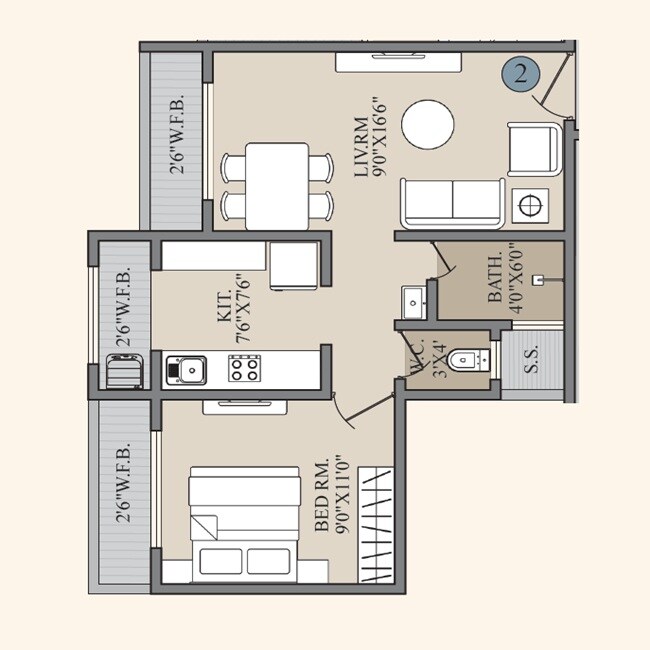 Floor plan of 1 BHK 442 Sq. Ft. Apartment in Laxmi Gunjai Darshan, Thane