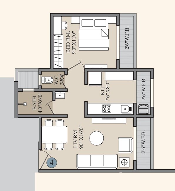 Floor plan of 1 BHK 460 Sq. Ft. Apartment in Laxmi Gunjai Darshan, Thane