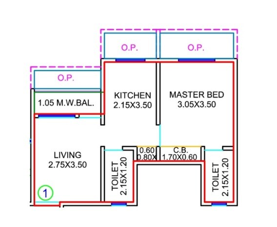 Floor plan of 1 BHK Apartment - 368 sq. ft. in Laxmi Heights Bhayandar, Thane
