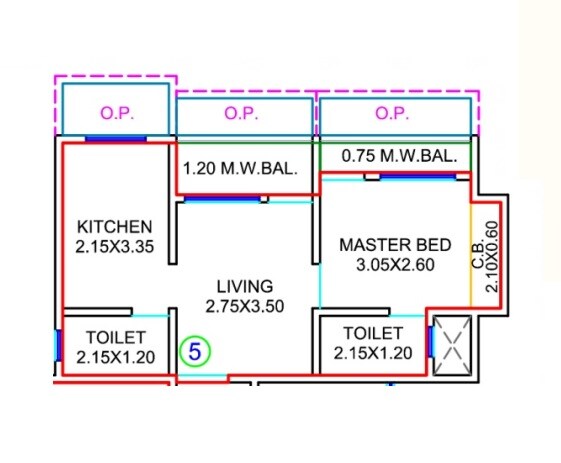 Floor plan of 1 BHK Apartment - 395 sq. ft. in Laxmi Heights Bhayandar, Thane