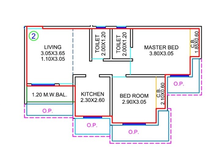 Floor plan of 2 BHK Apartment - 562 sq. ft. in Laxmi Heights Bhayandar, Thane