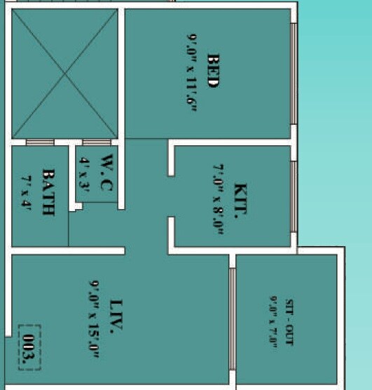 Floor plan of 1 BHK 311 Sq. Ft. Apartment in Laxmi Kamal Shankar Heights Phase II, Thane