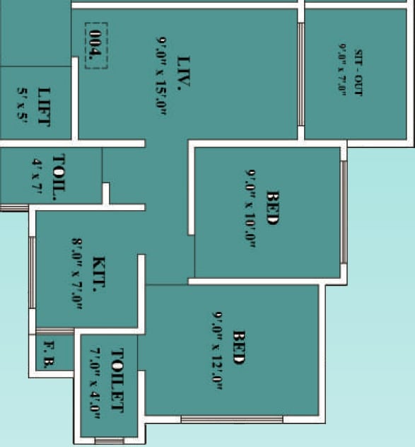 Floor plan of 2 BHK 420 Sq. Ft. Apartment in Laxmi Kamal Shankar Heights Phase II, Thane