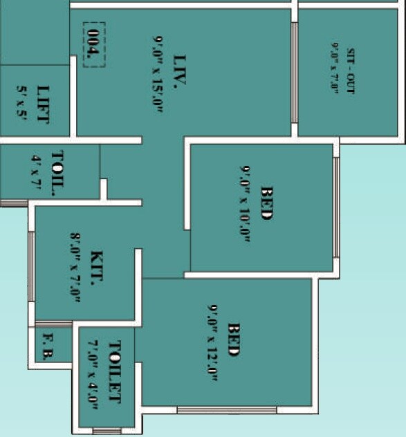 Floor plan of 2 BHK 420 Sq. Ft. Apartment in Laxmi Kamal Shankar Heights Phase II, Thane