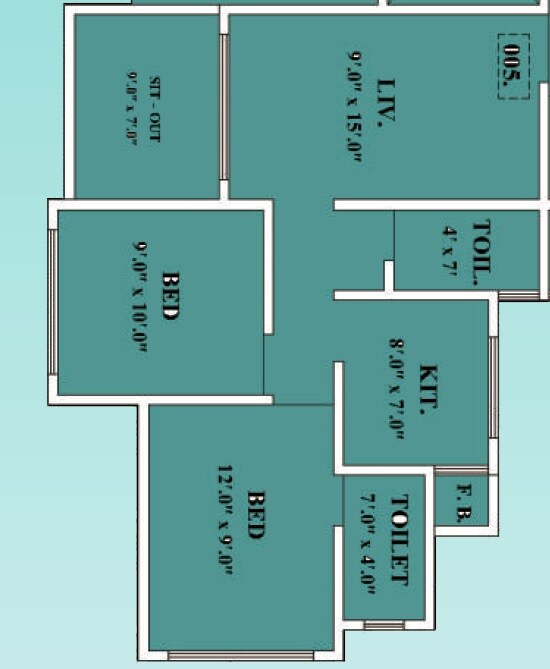 Floor plan of 2 BHK 438 Sq. Ft. Apartment in Laxmi Kamal Shankar Heights Phase II, Thane