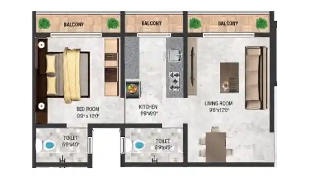Floor plan of 1 BHK 461 Sq. Ft. Apartment in Laxmi Majestic, Thane