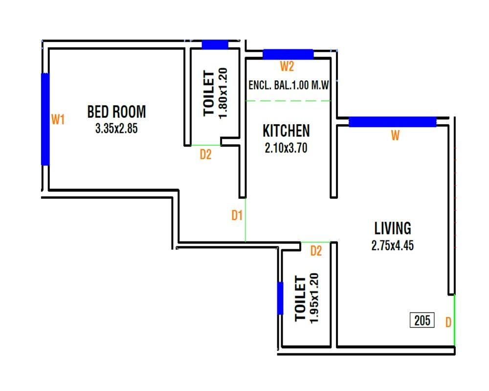 Floor plan of 1 BHK Apartment - 423 sq. ft. in Laxmi Pride, Thane
