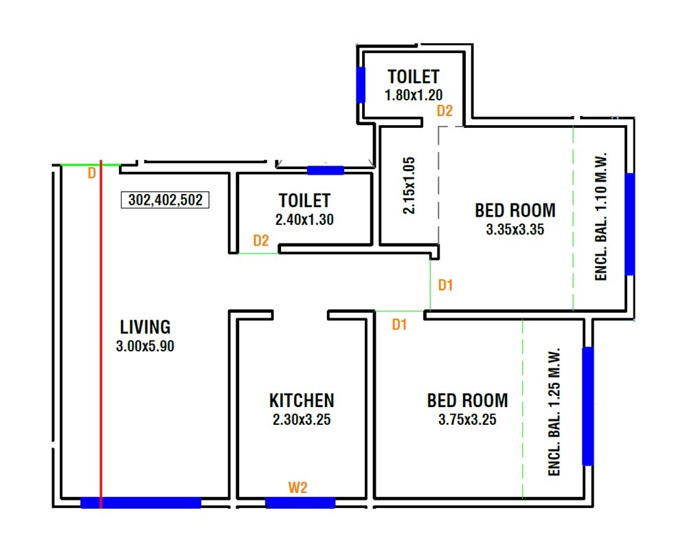 Floor plan of 2 BHK Apartment - 684 sq. ft. in Laxmi Pride, Thane