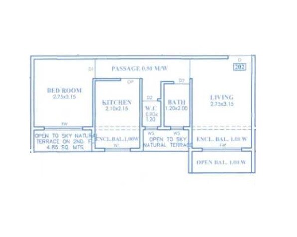 Floor plan of 1 BHK 416 Sq. Ft. Apartment in Laxmi Residency Badlapur, Thane