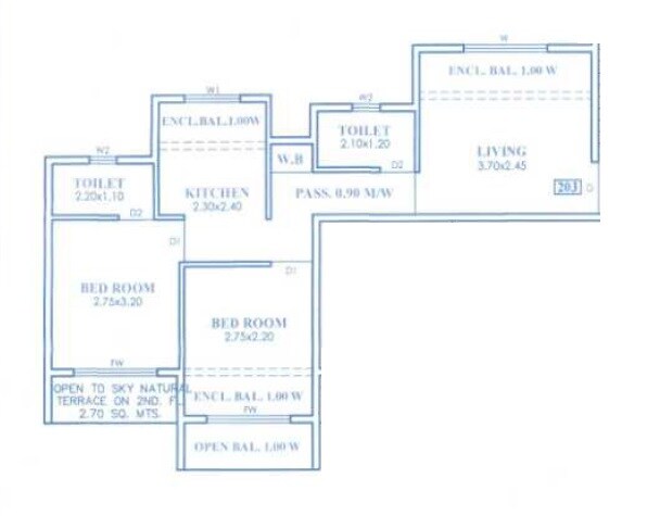 Floor plan of 2 BHK 525 Sq. Ft. Apartment in Laxmi Residency Badlapur, Thane