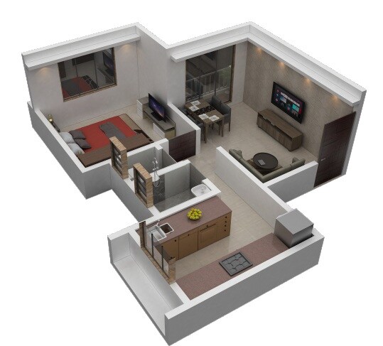 Floor plan of 1 BHK 432 Sq. Ft. Apartment in Laxmi Sai Ratanlaxmi CHS, Thane