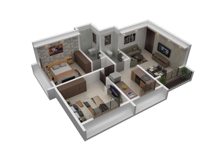 Floor plan of 2 BHK 592 Sq. Ft. Apartment in Laxmi Sai Ratanlaxmi CHS, Thane