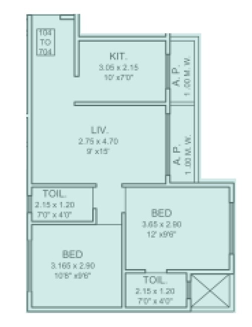 Floor plan of 2 BHK 552 Sq. Ft. Apartment in Laxmi Shankar Heights, Thane