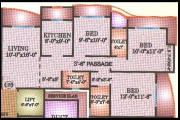 Floor plan of 3 BHK 1390 Sq. Ft. Apartment in Leena  Bhairav Residency, Thane