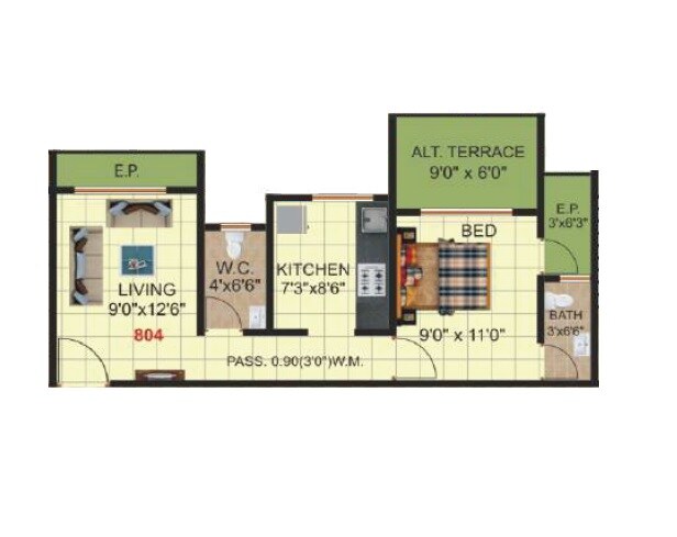 Floor plan of 1 BHK 469 Sq. Ft. Apartment in LJ Tanna Panoroma, Thane