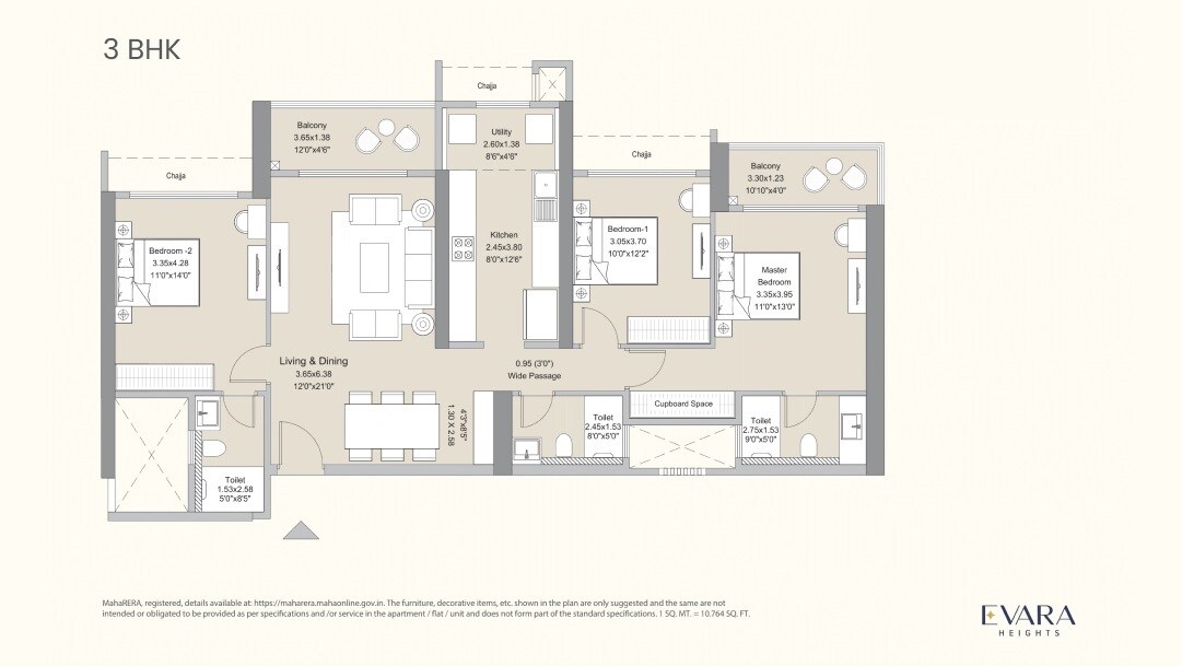  3 BHK Apartment at LnT Evara Heights, Panch Pakhadi – for Sale