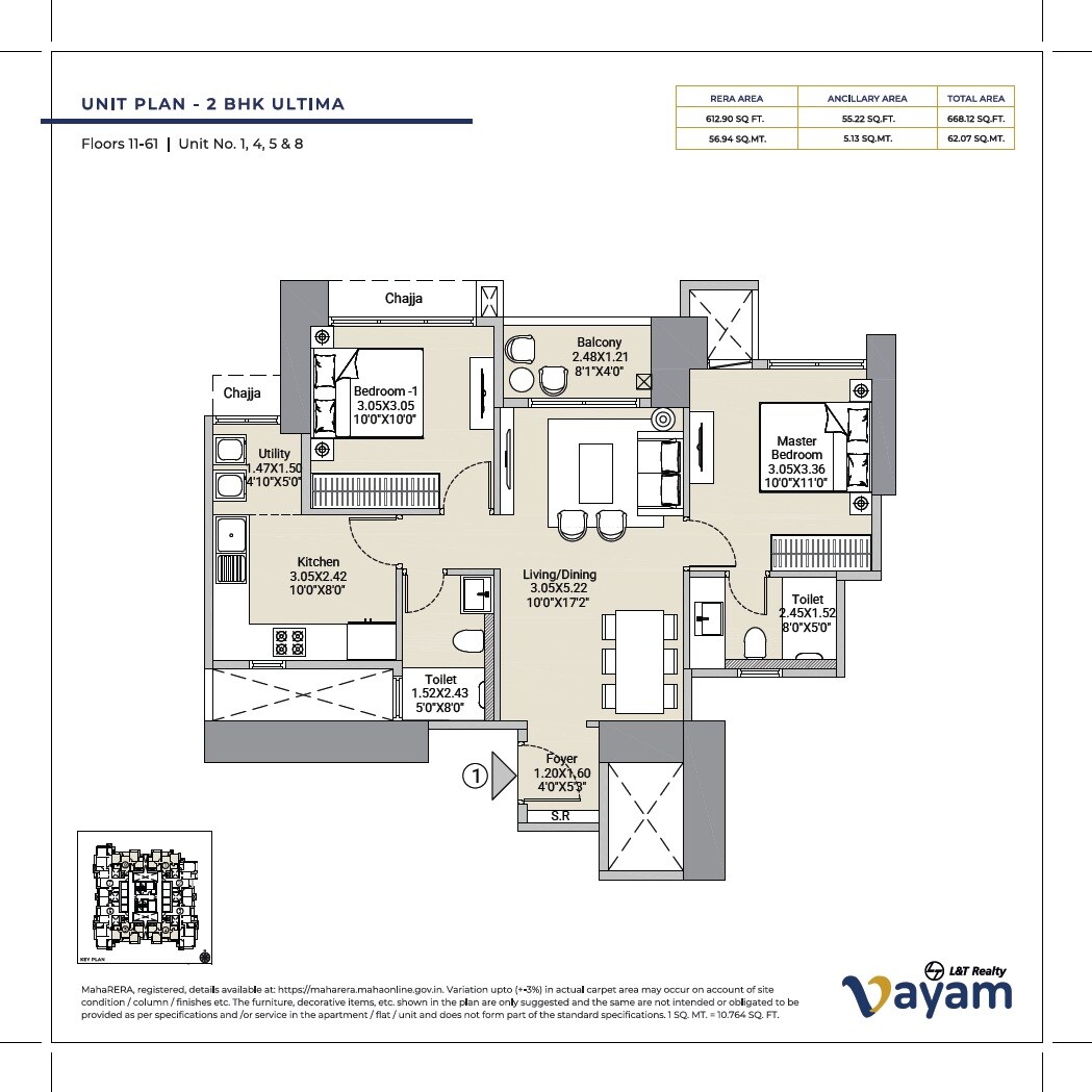 2 BHK 613 Sq. Ft. Apartment