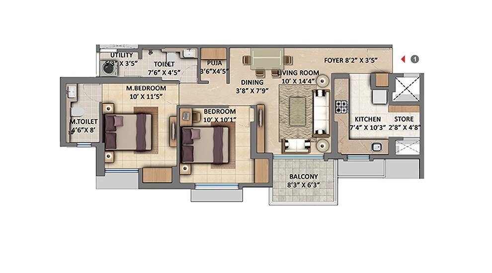 2 BHK 622 Sq. Ft. Apartment