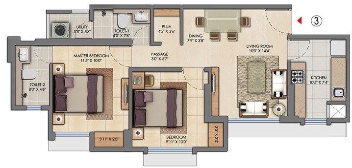 2 BHK 610 Sq. Ft. Apartment