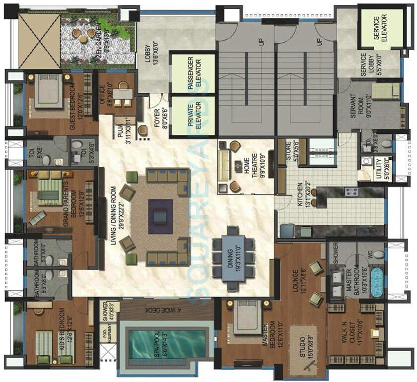 Floor plan of 4 BHK 5300 Sq. Ft. Apartment in Lodha Aristo, Thane