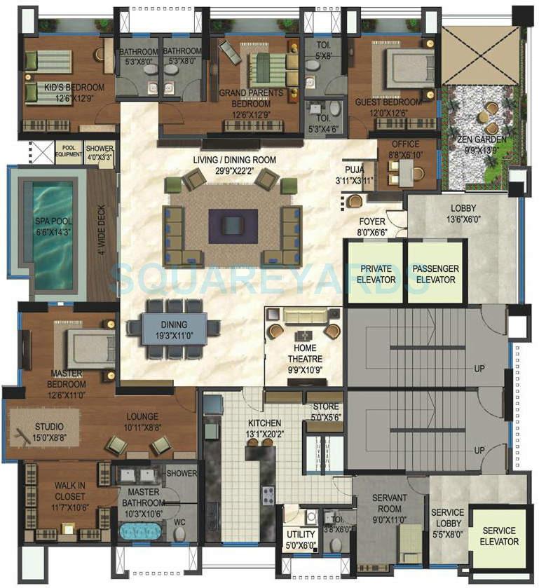 Floor plan of 4 BHK 8000 Sq. Ft. Apartment in Lodha Aristo, Thane
