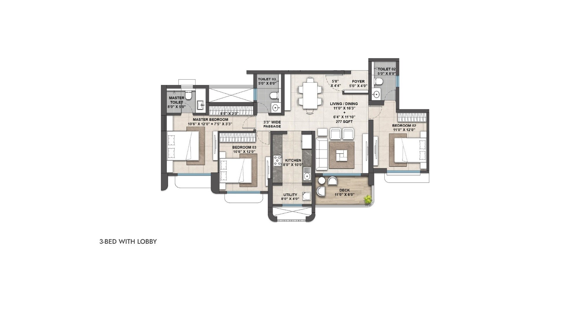 3 BHK 1063 Sq. Ft. Apartment