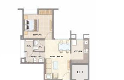 Floor plan of 1 BHK 402 Sq. Ft. Apartment in Lodha Blockbuster, Thane