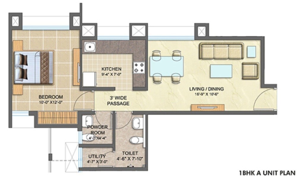 Floor plan of 1 BHK 445 Sq. Ft. Apartment in Lodha Blockbuster, Thane