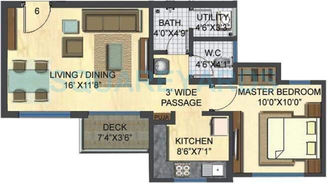Floor plan of 1 BHK 585 Sq. Ft. Apartment in Lodha Casa Bella Gold, Thane