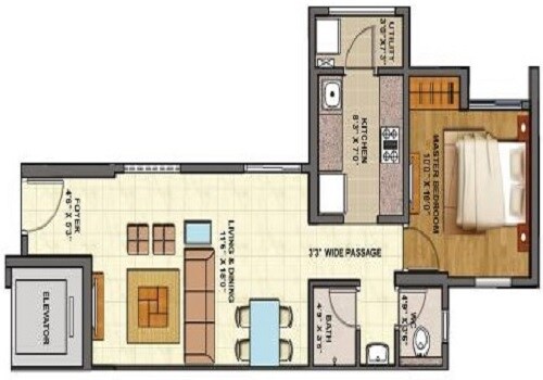 Floor plan of 1 BHK 494 Sq. Ft. Apartment in Lodha Casa Paseo, Thane