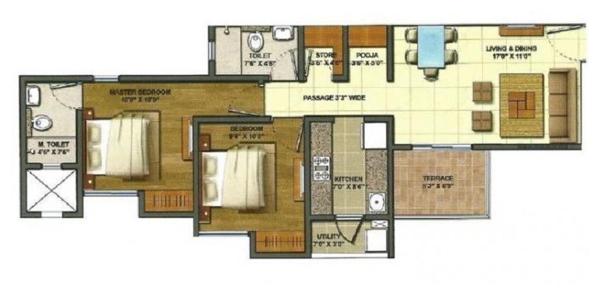 Floor plan of 2 BHK 592 Sq. Ft. Apartment in Lodha Casa Paseo, Thane