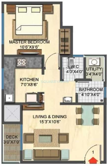 Floor plan of 1 BHK 774 Sq. Ft. Apartment in Lodha Casa Rio, Thane