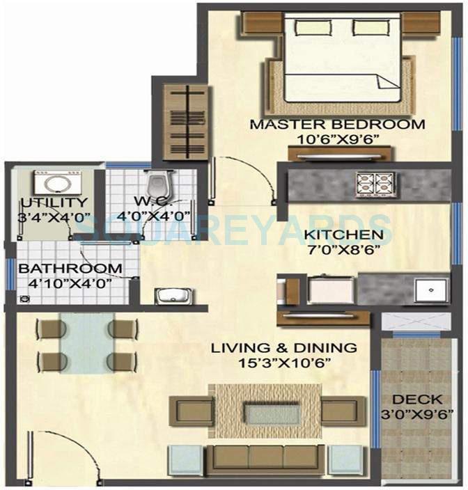 Floor plan of 1 BHK 639 Sq. Ft. Apartment in Lodha Casa Rio Gold, Thane