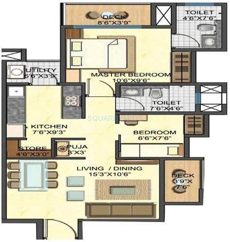 Floor plan of 2 BHK 891 Sq. Ft. Apartment in Lodha Casa Rio Gold, Thane