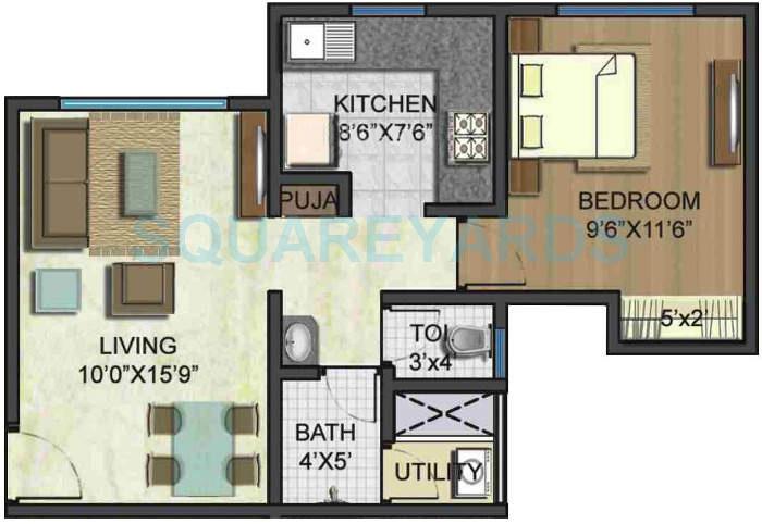Floor plan of 1 BHK 594 Sq. Ft. Apartment in Lodha Casa Ultima, Thane