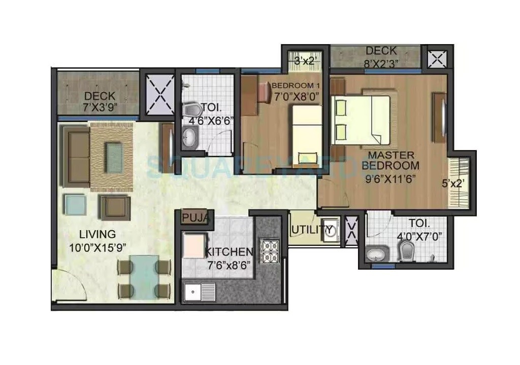 Floor plan of 2 BHK 792 Sq. Ft. Apartment in Lodha Casa Ultima, Thane