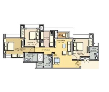 Floor plan of 3 BHK 1170 Sq. Ft. Apartment in Lodha Casa Univis, Thane