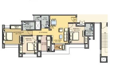 Floor plan of 3 BHK 1557 Sq. Ft. Apartment in Lodha Casa Univis, Thane