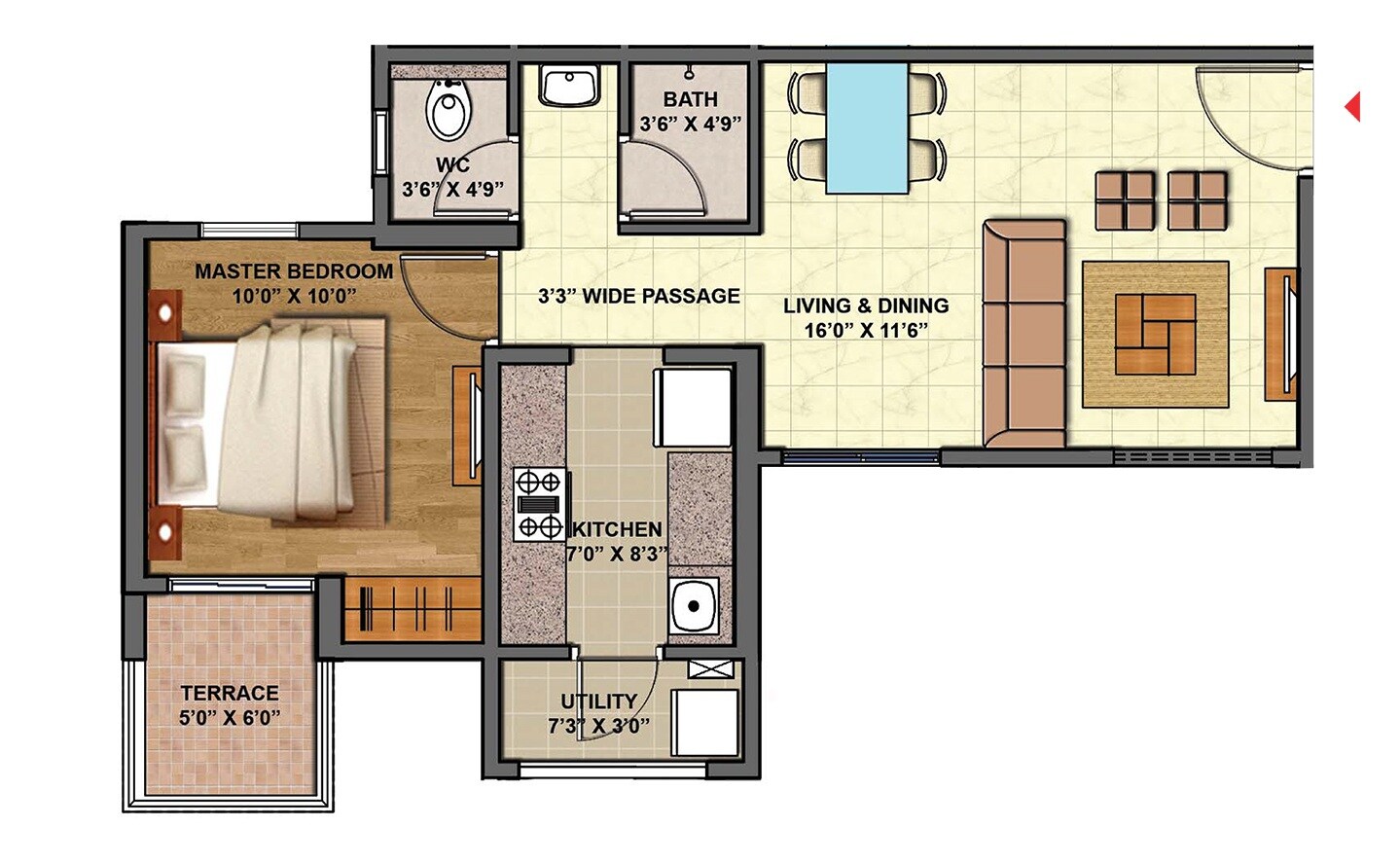 Floor plan of 1 BHK 398 Sq. Ft. Apartment in Lodha Casa Urbano, Thane