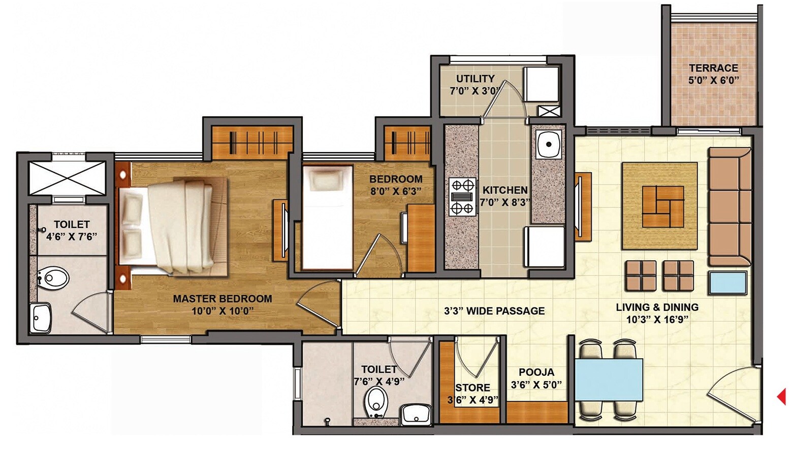 Floor plan of 2 BHK 539 Sq. Ft. Apartment in Lodha Casa Urbano, Thane