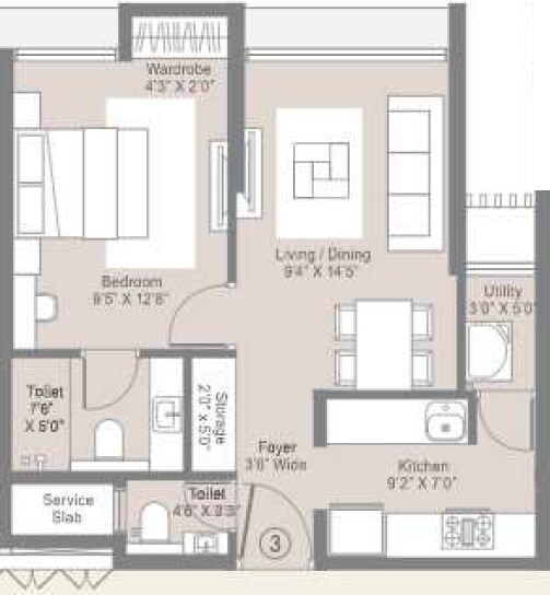Floor plan of 1 BHK 418 Sq. Ft. Apartment in Lodha Casa Viva, Thane