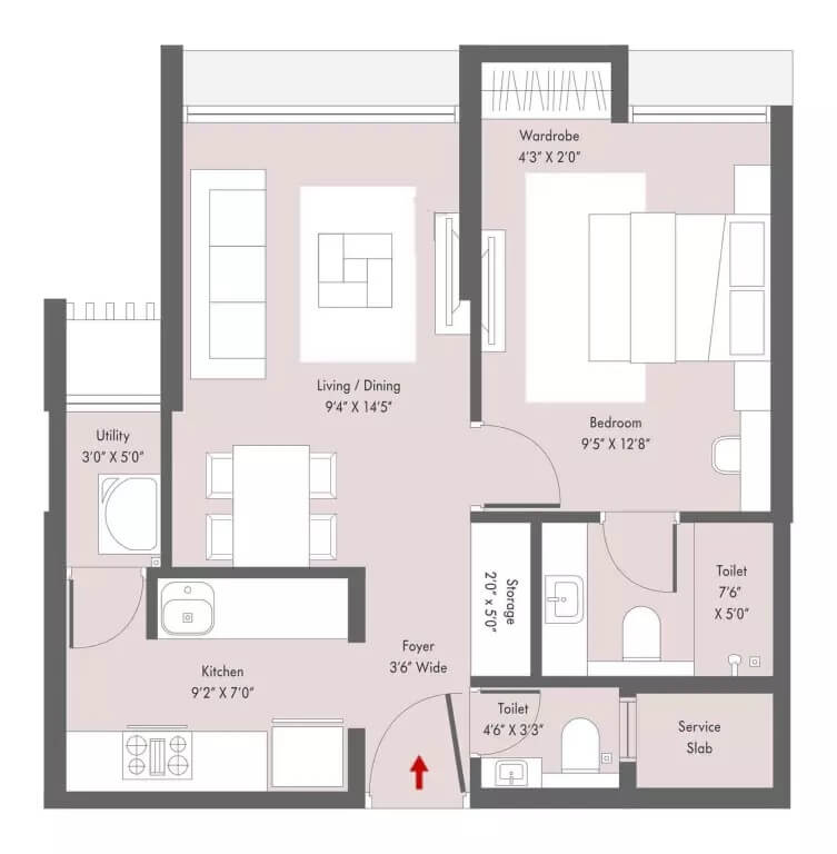 Floor plan of 1 BHK 454 Sq. Ft. Apartment in Lodha Casa Viva, Thane