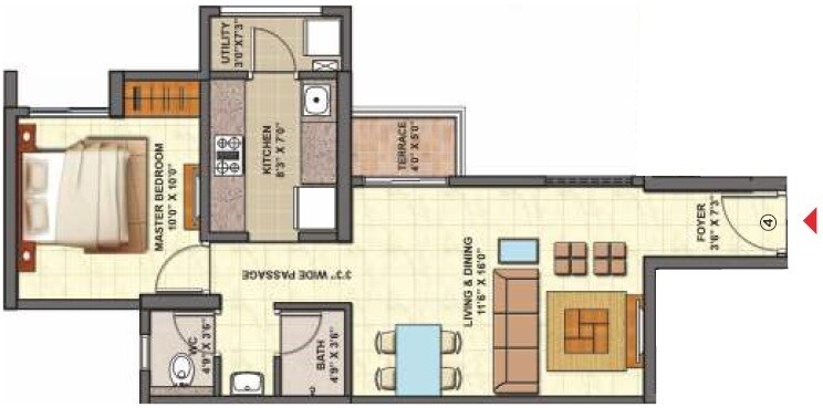 Floor plan of 1 BHK Apartment - 441 sq. ft. in Lodha Centre Park, Thane